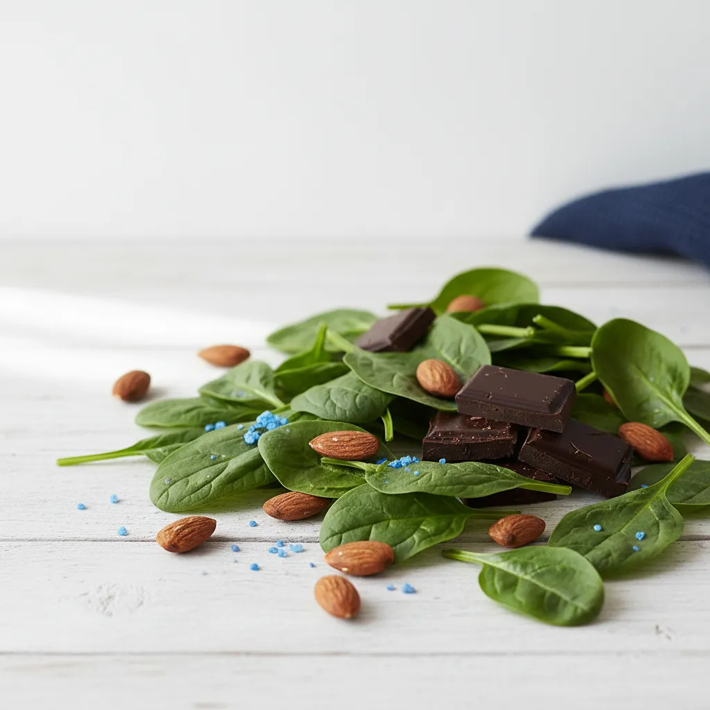 Magnesiumrika spenat, mandlar och mörk choklad